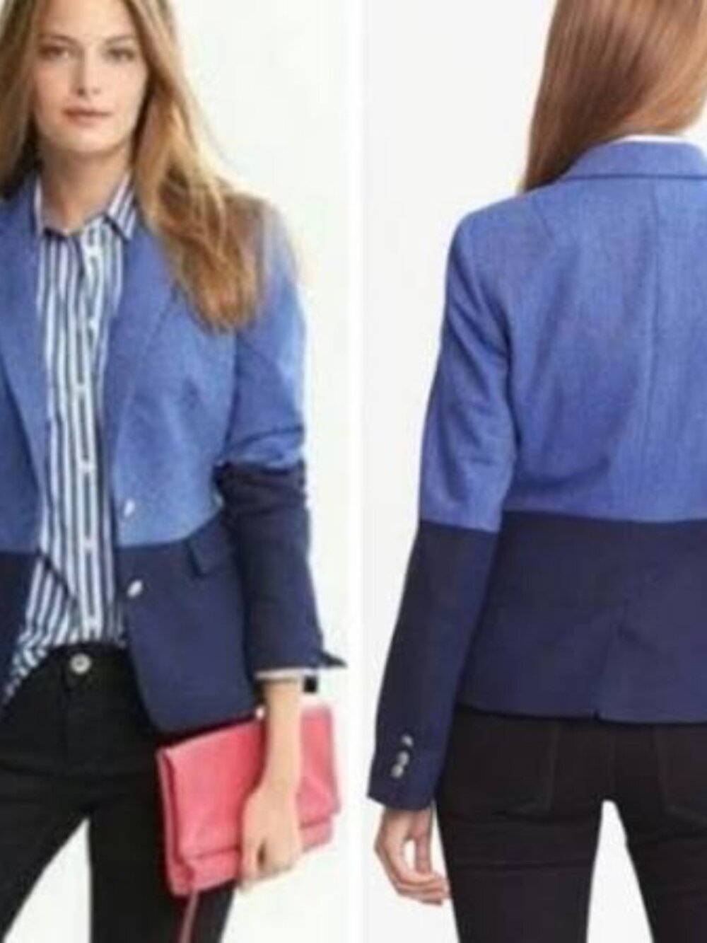 Banana Republic Hack Jacket Blue and Navy Women's Wool Blend Blazer Size 2P